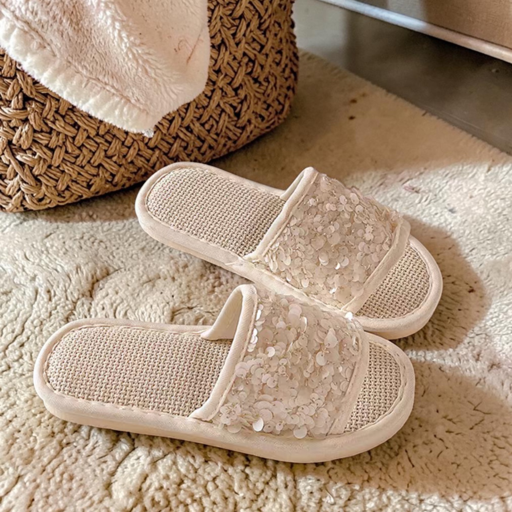 Sequin Linen House Slippers – Bridal & Spa Collection