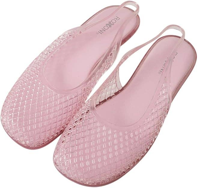 Roxoni Women’s Jelly Slingback Flats Breathable Mesh Sandals Lightweight Slip On Summer Beach Casual Shoes