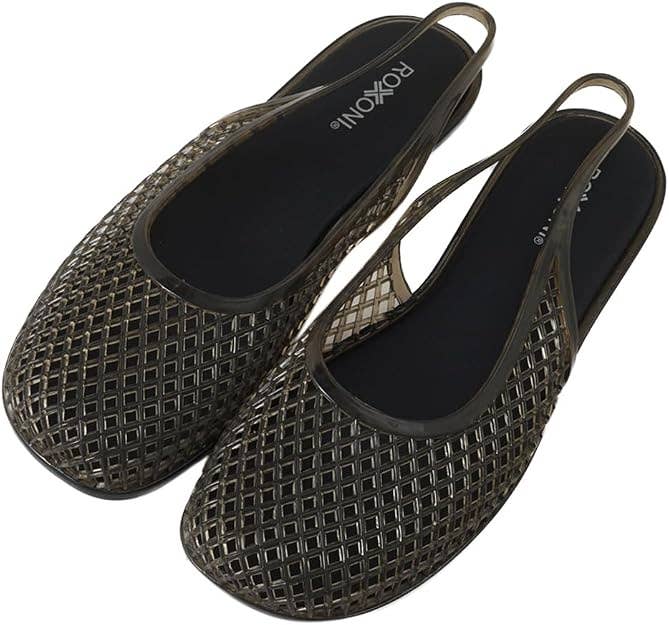 Roxoni Women’s Jelly Slingback Flats Breathable Mesh Sandals Lightweight Slip On Summer Beach Casual Shoes