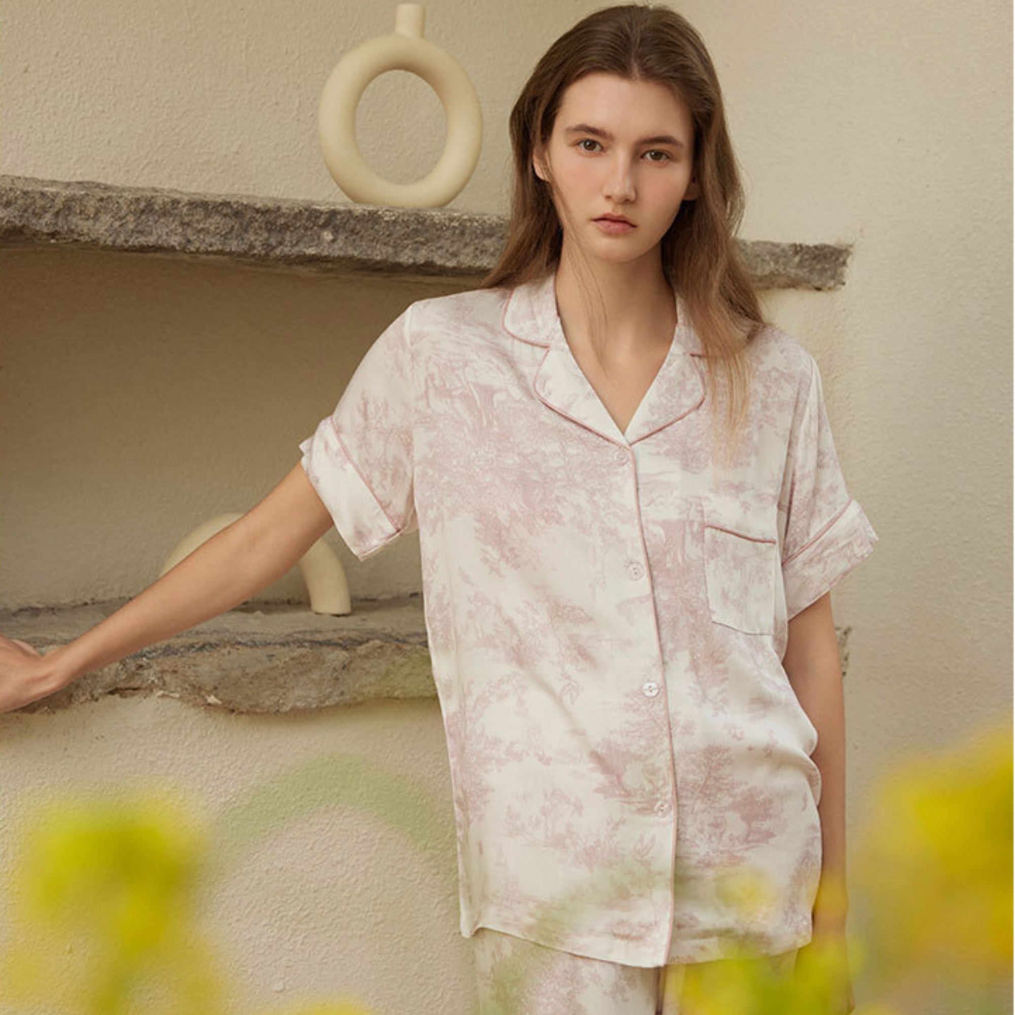 Pink Toile Viscose Pajama Set – Short Sleeve Pajamas