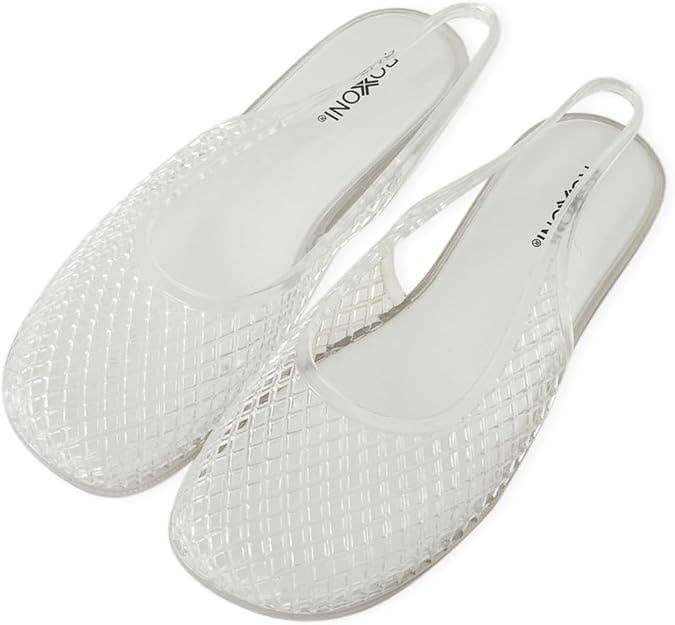Roxoni Women’s Jelly Slingback Flats Breathable Mesh Sandals Lightweight Slip On Summer Beach Casual Shoes