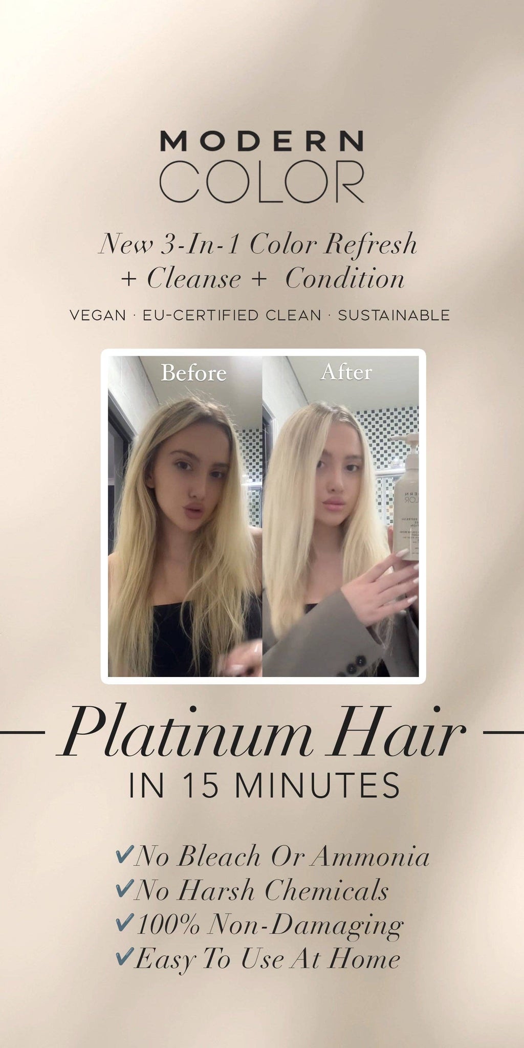 3-In-1 Hair Color Refresh + Cleanse + Condition - Platinum